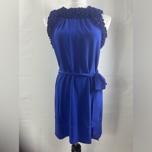 For Joseph Cobalt Blue Silk Belted Mini Cocktail Dress Frill Detail Size S